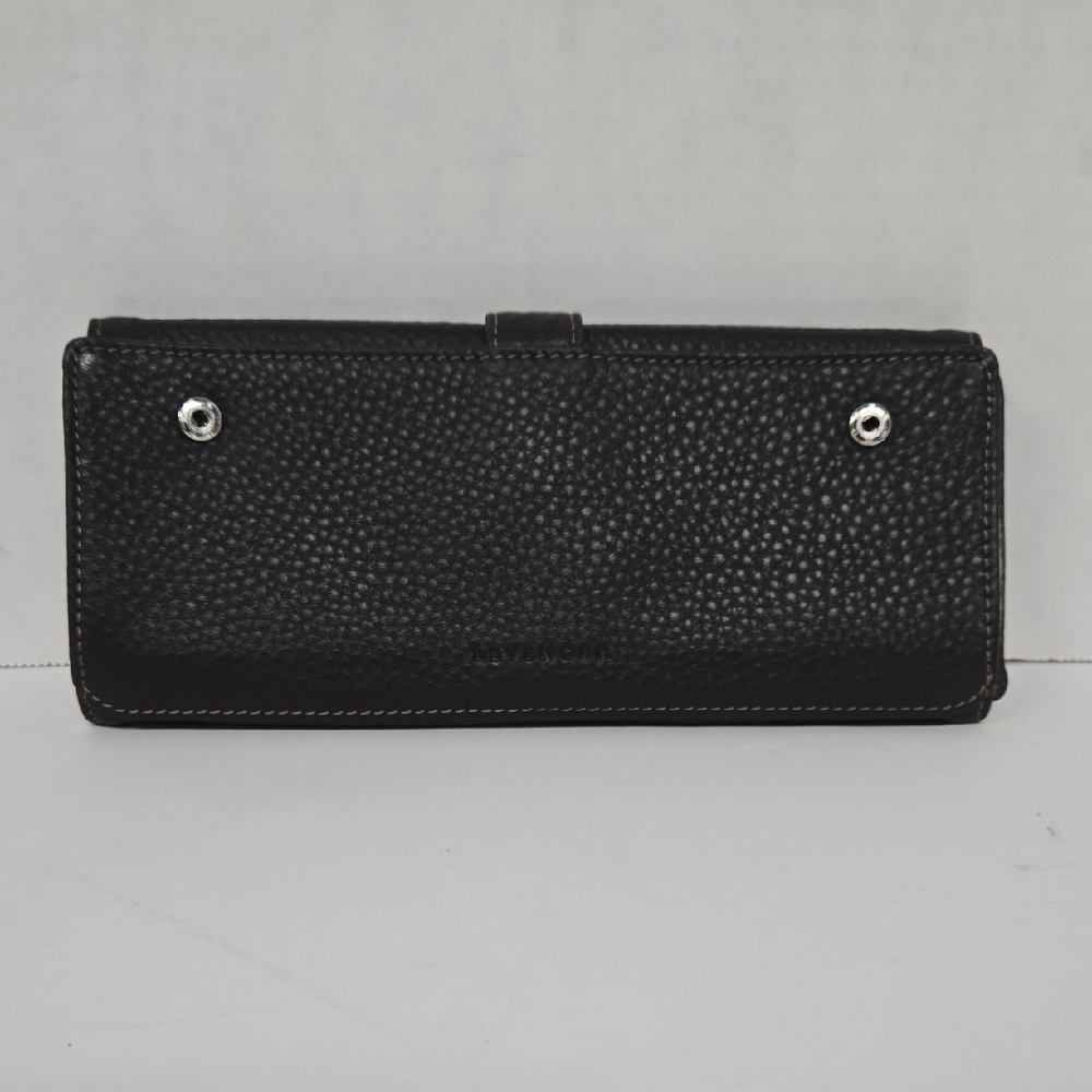 Levenger Dark Brown/Black Pebbled Leather Suede Interior Jewelry Bag 8.5"x4" EUC